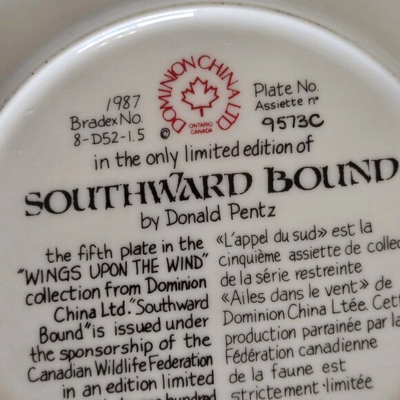 Vintage Dominion China 87 Southward Bound Limited Edition Collector Plate 9573C - Picture 5 of 7